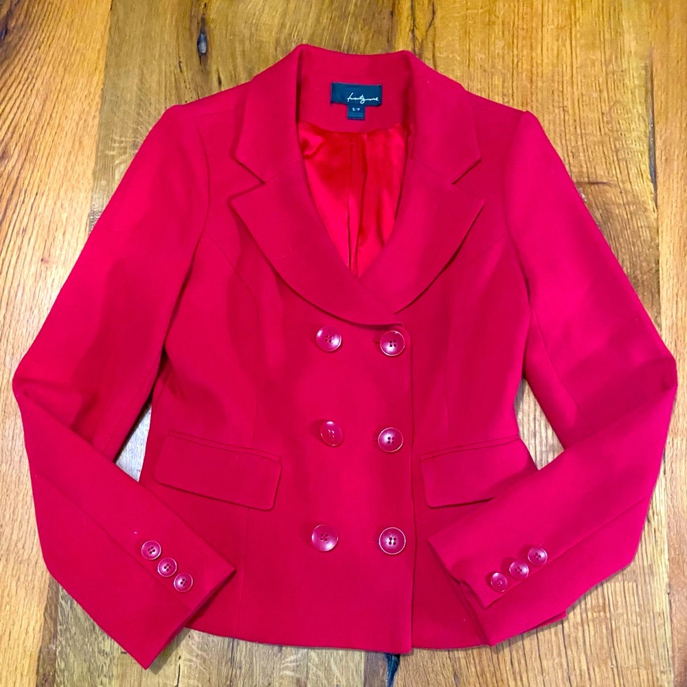 Twenty One Stunning Tomato Red Classic Lined Double Breasted Blazer, Size Small
